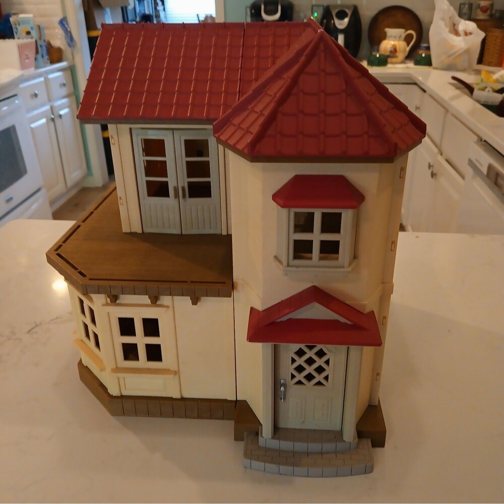 Calico Critters Red Roof Country Home Dollhouse Sylvanian Families- Lights Work!